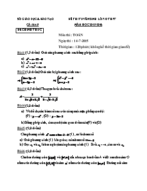 Đề thi tuyển sinh lớp 10 THPT năm học 2015 - 2016 môn Toán
